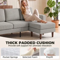 HOMCOM 78" Sectional Sofa, Small L Shaped 3-Seater Couch with Ottoman, Thick Cushions, Pocket Springs, Grey(m-5)