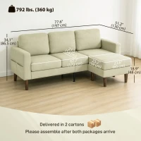 HOMCOM 78" Sectional Sofa, Small L Shaped 3-Seater Couch with Ottoman, Thick Cushions, Pocket Springs, Beige(m-3)