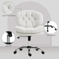 HOMCOM Computer Desk Chair, Armless Office Chair with Wide Padded Seat and Adjustable Height, Cream White(m-5)