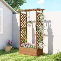 Outsunny Raised Garden Bed with Trellis, Wooden Raised Planter Box with Hanging Roof and 2 Drainage Holes, Orange(m-1)