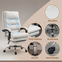 Vinsetto Executive Office Chair with 6-Point Massag, Microfibre Reclining Computer Chair with Footrest, Cream White(m-7)