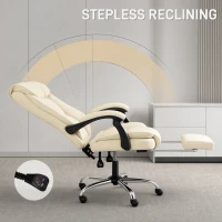 HOMCOM Executive Office Chair, Faux Leather Ergonomic Desk Chair with Footrest, Swivel Recliner, Beige(m-4)