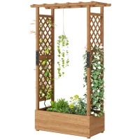 Outsunny Raised Garden Bed with Trellis, Wooden Raised Planter Box with Hanging Roof and 2 Drainage Holes, Orange(m-2)