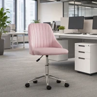 Vinsetto Velvet Office Chair with Adjustable Height, Swivel Wheels for Office, Pink(m-1)