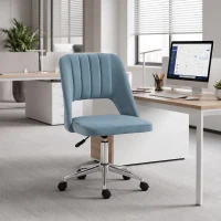 Vinsetto Mid Back Office Chair Velvet Fabric Swivel Scallop Shape Computer Desk Chair, Sky Blue(m-8)