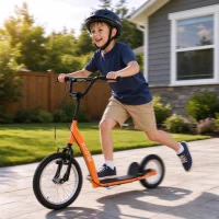 Aosom Kids Scooter with Adjustable Handlebar, Youth Kick Scooter with Dual Brakes, Inflatable Wheels, for Age 5+, Orange(m-1)