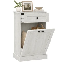HOMCOM Kitchen Tilt Out Trash Bin Cabinet Free Standing Storage Cabinet with Drawer, Light Gray(m-11)