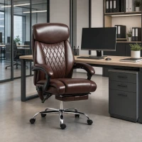 HOMCOM 6 Point Massage Office Chair with Remote, Ergonomic Reclining Computer Desk Chair with Footrest, Side Pocket, Dark Brown(m-8)