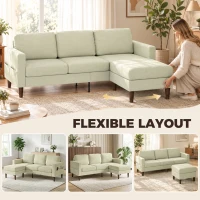 HOMCOM 78" Sectional Sofa, Small L Shaped 3-Seater Couch with Ottoman, Thick Cushions, Pocket Springs, Beige(m-4)