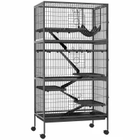 PawHut 6-Tier Rolling Small Animal Cage, Deluxe Rabbit Cage, Ferret Cage for Mink Chinchilla Kitten Rabbit Charcoal Grey(m-9)