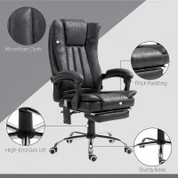 Vinsetto Office Chair 6-point Vibration Massage Chair Micro Fiber Recliner with Retractable Footrest Black(m-7)