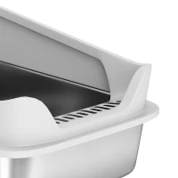 PawHut Cat Litter Box Stainless Steel with Metal Litter Scoop, Never Absorbs Odors, Anti Leakage, 24" x 16" x 12", Grey(m-9)