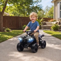 Qaba 6V Kids ATV, 4 Wheeler Electric Ride on Car with Music and LED Headlights, for Ages 18-56 Months Boys and Girls, Black(m-1)