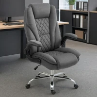 HOMCOM Executive Office Chair, Desk Chair with Flip-up Armrest, Diamond Fabric Computer Chair for Office, Dark Grey(m-8)