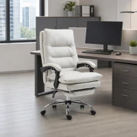 Vinsetto Executive Office Chair with 6-Point Massag, Microfibre Reclining Computer Chair with Footrest, Cream White(m-1)
