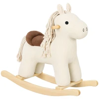 Qaba Baby Rocking Horse, Wooden Ride on Horse Toy with Realistic Sound and Rocking Limiter, Plush Ride-On Rocker for Toddlers(m-11)