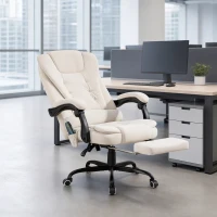 Vinsetto 7-Point Vibrating Massage Chair, Reclining Office Chair with Footrest, Reclining Back, Adjustable Height, Beige(m-8)