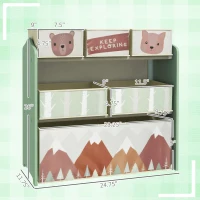 Qaba Toy Storage Organizer with 6 Storage Bins and 3-Tier Bookshelf, Toy Storage Shelf for Bedroom, Animal Design, Green(m-3)