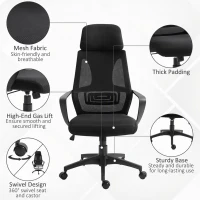 Vinsetto Mesh Office Chair with Up&Down Headrest, Ergonomic Computer Desk Chair with Adjustable Tilt Angle, Height Adjustable Swivel Seat with Lumbar Support for Office, Black(m-7)