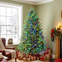 HOMCOM 6ft Prelit Christmas Tree, Colorado Blue Spruce, Easy Plug, Hinged Xmas Tree with Warm White & Multi-Colour LEDs(m-8)