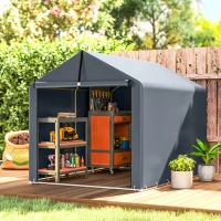 Outsunny 7'x5' Portable Shed, Outdoor Storage Shed with Roll-up Zipper Door, Galvanized Metal Frame for Garden Tools, Dark Grey(m-1)