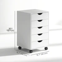 HOMCOM File Cabinet with 5 Drawer Wheels, 15.7" x 15.7" x 27", White(m-3)