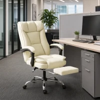 HOMCOM Executive Office Chair, Faux Leather Ergonomic Desk Chair with Footrest, Swivel Recliner, Beige(m-1)