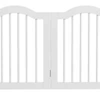 PawHut 24"H Foldable Dog Gate, 4 Panels Freestanding Pet Gate Barriers Indoor with Support Feet White(m-12)
