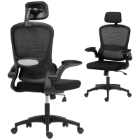 HOMCOM Ergonomic Mesh Office Chair, High Back Desk Chair with Rotatable Headrest, Flip-Up Armrests, Lumbar Support, Black(m-9)