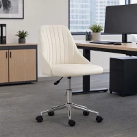 Vinsetto Velvet Office Chair with Adjustable Height, Swivel Wheels for Office, Cream(m-1)