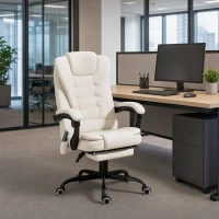 Vinsetto 7-Point Vibrating Massage Chair, Reclining Office Chair with Footrest, Reclining Back, Adjustable Height, Beige(m-1)