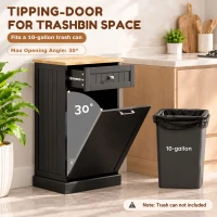 HOMCOM 10 Gallon Tilt Out Trash Cabinet, Wooden Hidden Trash Can with Storage Drawer for Kitchen, Laundry Hamper Cabinet for Bathroom, Black(m-4)