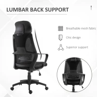 Vinsetto Mesh Office Chair with Up&Down Headrest, Ergonomic Computer Desk Chair with Adjustable Tilt Angle, Height Adjustable Swivel Seat with Lumbar Support for Office, Black(m-6)