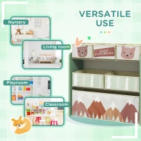 Qaba Toy Storage Organizer with 6 Storage Bins and 3-Tier Bookshelf, Toy Storage Shelf for Bedroom, Animal Design, Green(m-6)