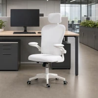 Vinsetto Office Chair, Mesh Computer Desk Chair with Adjustable Headrest, 4D Lumbar Support, Flip-up Arm, White(m-8)