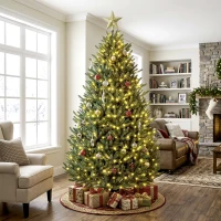 HOMCOM 6ft Prelit Christmas Tree, Colorado Blue Spruce, Easy Plug, Hinged Xmas Tree with Warm White & Multi-Color LED Lights(m-8)