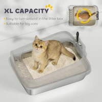 PawHut Cat Litter Box Stainless Steel with Metal Litter Scoop, Never Absorbs Odors, Anti Leakage, 24" x 16" x 12", Grey(m-5)