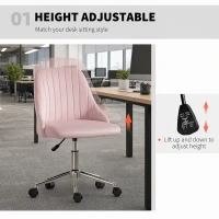 Vinsetto Velvet Office Chair with Adjustable Height, Swivel Wheels for Office, Pink(m-4)