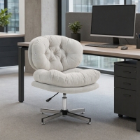 HOMCOM Computer Desk Chair, Armless Office Chair with Wide Padded Seat and Adjustable Height, Cream White