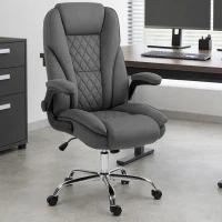 HOMCOM Executive Office Chair, Desk Chair with Flip-up Armrest, Diamond Fabric Computer Chair for Office, Dark Grey(m-1)