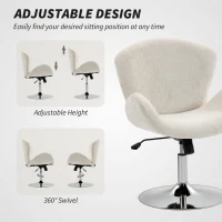 HOMCOM Swivel Office Chair, Velvet Desk Chair with Wide Bucket Seat, Butterfly Back, Tilt Function and Round Base, Cream White(m-7)
