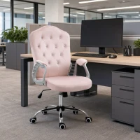 Vinsetto Office Chair, Velvet Computer Chair, Button Tufted Desk Chair with Swivel Wheels, Adjustable Height, Tilt Function, Pink(m-10)