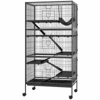 PawHut 6-Tier Rolling Small Animal Cage, Deluxe Rabbit Cage, Ferret Cage for Mink Chinchilla Kitten Rabbit Charcoal Grey(m-2)