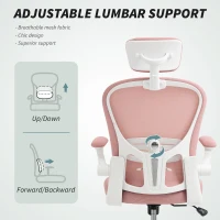 Vinsetto Office Chair, Mesh Computer Desk Chair with Adjustable Headrest, 4D Lumbar Support, Flip-up Arm, Pink(m-6)