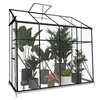 Outsunny 8' x 4' Walk-in Polycarbonate Greenhouse, Lean-to Aluminum Green House with Rain Gutter and Foundation, Black(m-9)
