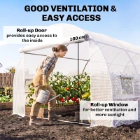 Outsunny 19.7' x 9.8' x 6.6' Plastic Greenhouse Cover Replacement, Heavy Duty Waterproof Tarp for Hoop House, Sheeting with 12 Windows, Door & Reinforcement Grid, White(m-4)