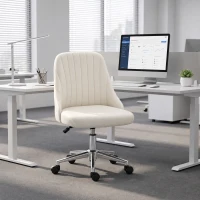 Vinsetto Velvet Office Chair with Adjustable Height, Swivel Wheels for Office, Cream(m-9)