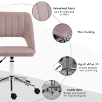 Vinsetto Mid Back Office Chair Velvet Fabric Swivel Scallop Shape Computer Desk Chair, Pink(m-7)