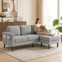 HOMCOM 78" Sectional Sofa, Small L Shaped 3-Seater Couch with Ottoman, Thick Cushions, Pocket Springs, Grey(m-8)