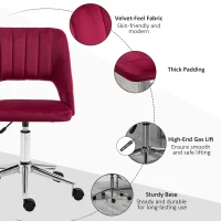 Vinsetto Mid Back Office Chair Velvet Fabric Swivel Scallop Shape Computer Desk Chair, Red(m-7)